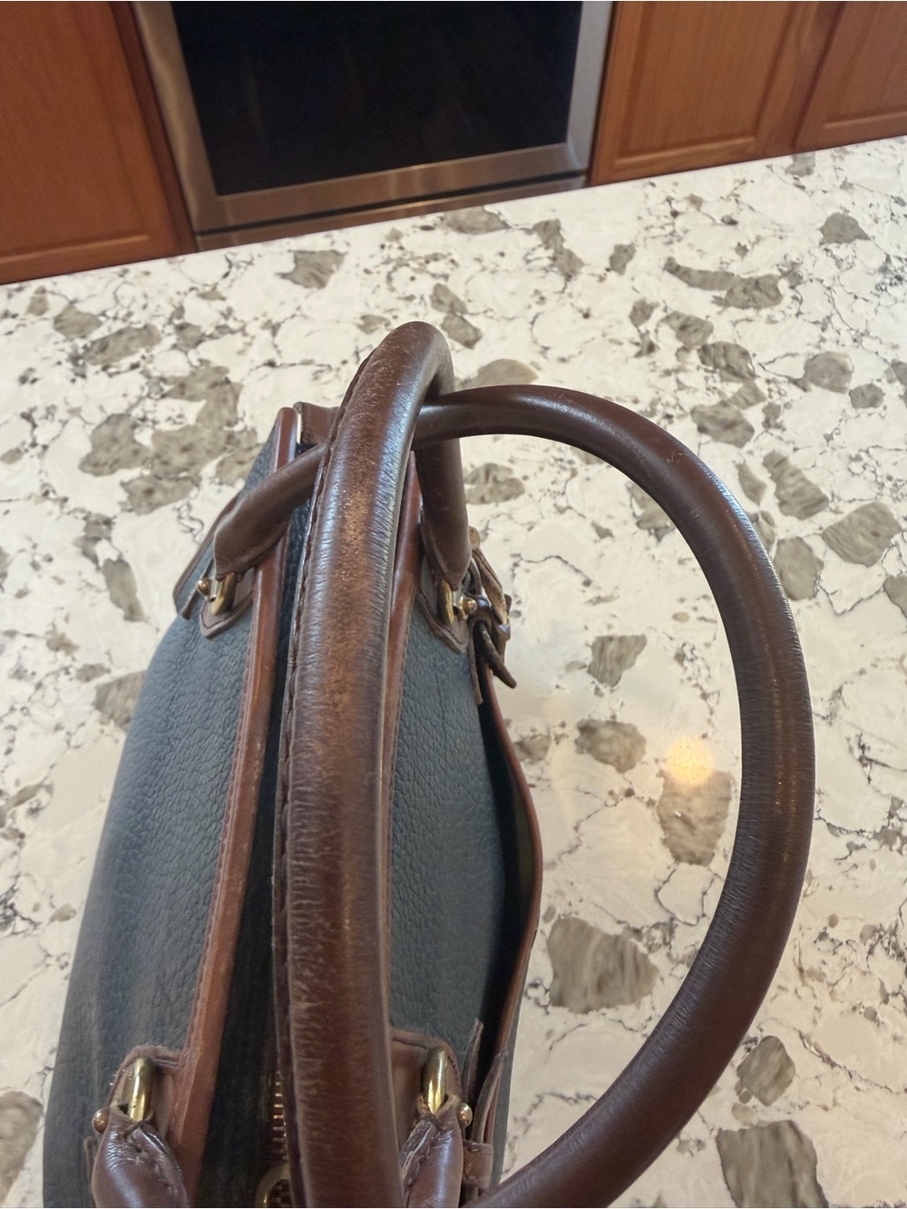 Vintage Dooney & Bourke Brown Trim Black Pebbled Leather Satchel B212 - Picture 6 of 7